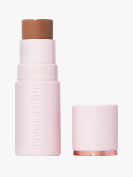 Revolution Beauty Cream Bronzer Stick in branded component on a light gray background