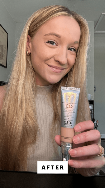Herrick after applying the IT Cosmetics Your Skin But Better CC Cream With SPF 50